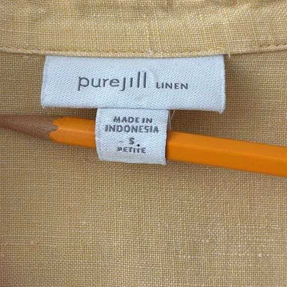 Pure Jill Linen Patch-pocket Shirtdress Size S Petite Yellow Button-Up Layering - Picture 4 of 12